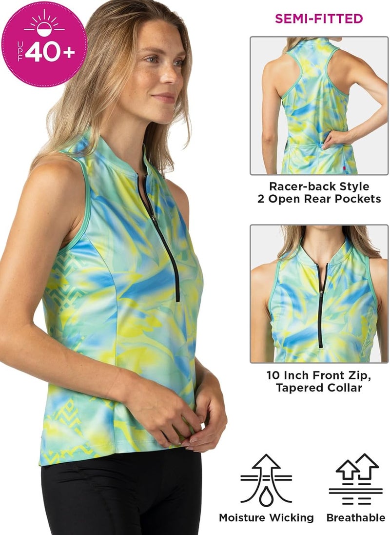 Terry Sun Goddess Cycling Jersey Womens, Sleeveless Racerback Tank Top for Women UPF 40+ Sun Protection 10 Inch Zip - Image 3